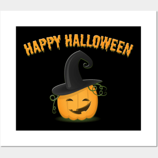 Happy Halloween Pumpkin with a hat Posters and Art